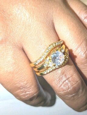 3Ct Lab-Created Diamond Engagement Bridal Ring Set 14K Yellow Gold Plated Sz 10